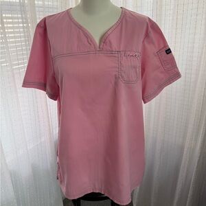 koi Pink Top and Drawstring Scrub Pants with Orange Floral Waistband